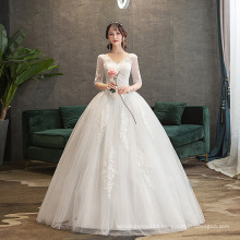 2019 Plus Size Wholesale Lace Wedding Bridal Dresses Dreamy Self-Cultivation Half Sleeves Off-white Lace Bride Wedding Dress